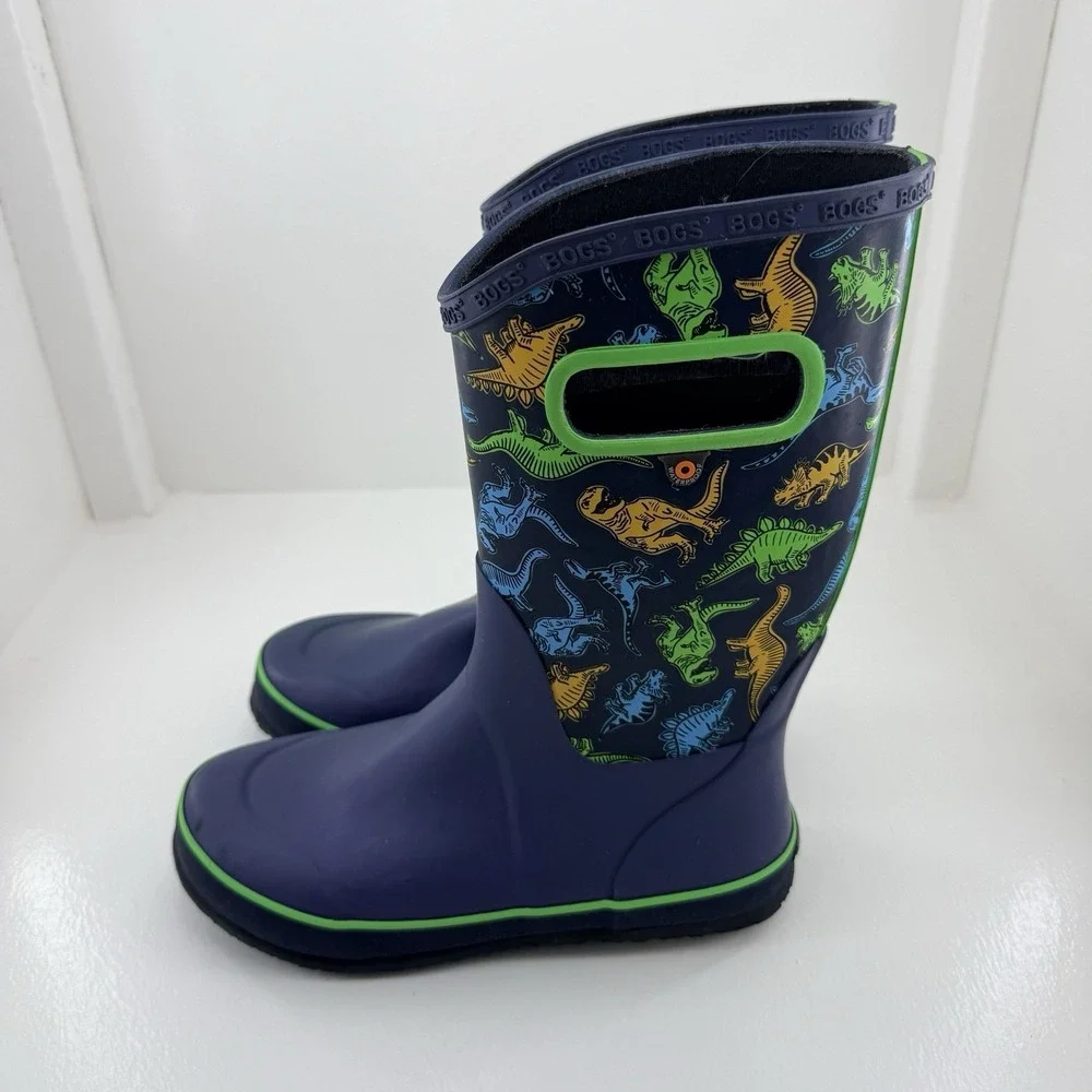 Bogs Supr Dno Dinosaur Waterproof Rain Boots Blue Green Youth Size 5 79080-492